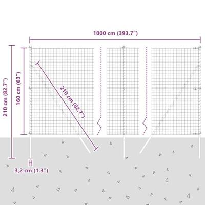 VidaXL Hek met paal zilver 1,6 x 10 m staal en pvc
