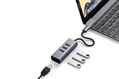 Satechi ST-TC2N1USB31AM ST-TC2N1USB31AM USB-hub 3 poorten USB-A, RJ45 USB 3.0 5 GBit/s Space grijs