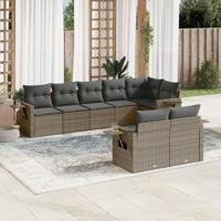 8-delige Loungeset met kussens poly rattan grijs - thumbnail