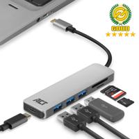 ACT USB-C hub 3.0, 3x USB-A, cardreader, PD pass-through - thumbnail