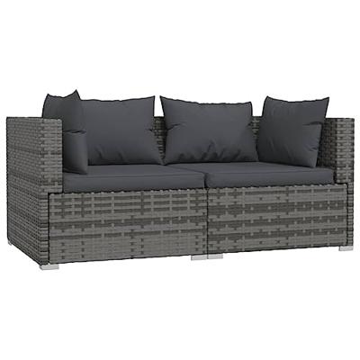 3-delige Loungeset met kussens poly rattan grijs