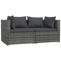 3-delige Loungeset met kussens poly rattan grijs - thumbnail
