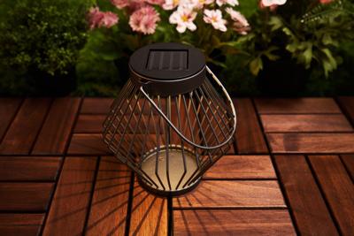 Solar LED Lantaarn Rotan 17 cm - Draadloos op zonne-energie - Grijs