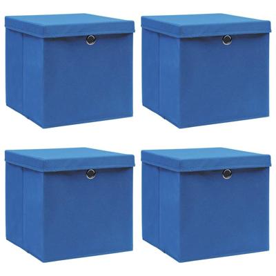 VidaXL Opbergboxen met deksel 4 st 32x32x32 cm stof blauw VidaXL Opbergboxen met deksel 4 st 32x32x32 cm stof blauw