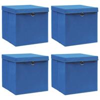 VidaXL Opbergboxen met deksel 4 st 32x32x32 cm stof blauw - thumbnail