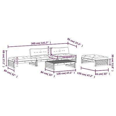 5-delige Loungeset met kussens massief hout wit
