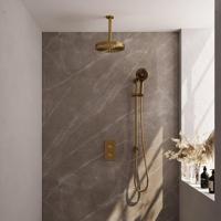 BRAUER Stripe Thermostatische Inbouw Regendouche - 3-weg - rechthoekig - 25cm douchekop - plafondarm - 3-standen handdouche - doucheslang - geïntegreerde glijstang - goud geborsteld PVD 5-GG-411 - thumbnail