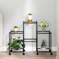 VidaXL Bloemenstandaard met wielen 83x25x63,5 cm ijzer zwart - thumbnail