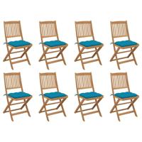 Tuinstoelen 8 st inklapbaar met kussens massief acaciahout - thumbnail