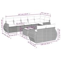 9-delige Loungeset met kussens poly rattan zwart - thumbnail