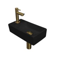 INK - Fonteinpack Porselein Links incl. Fonteinkraan - Design Sifon - Design Plug en Montageset - 360x180x90 Mm - Mat Zwart/brushed Mat Goud - thumbnail