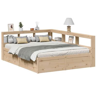 Bed met boekenkast zonder matras massief grenenhout 140x200 cm - thumbnail