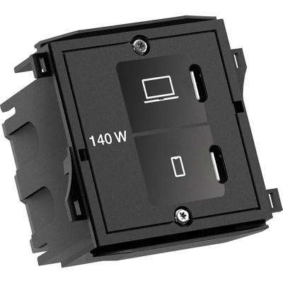 Bachmann USB-oplader 140 W USB-C USB PD, Fast Charge, PPS Zwart Binnen GaN, USB Power Delivery (USB-PD), Snellader, Overstroombeveiliging, Meubelinbouw