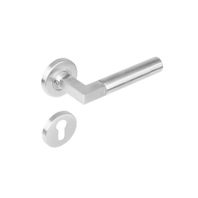 Deurkruk 0379 Bau-stil op rozet rond staal met 7mm nok met profielcilindergat plaatjes RVS