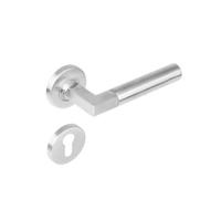 Deurkruk 0379 Bau-stil op rozet rond staal met 7mm nok met profielcilindergat plaatjes RVS - thumbnail