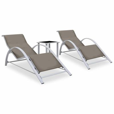 VidaXL Ligbedden 2 st met tafel aluminium taupekleurig