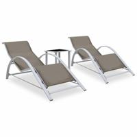 VidaXL Ligbedden 2 st met tafel aluminium taupekleurig - thumbnail