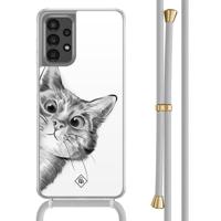 Samsung Galaxy A13 4G hoesje met grijs koord - Peekaboo kat - thumbnail