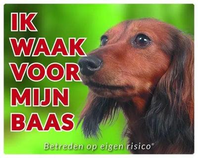 Teckel Waakbord - Ik waak voor mijn baas Langhaar Teckel Waakbord - Ik waak voor mijn baas Langhaar