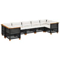7-delige Loungeset met kussens poly rattan zwart - thumbnail