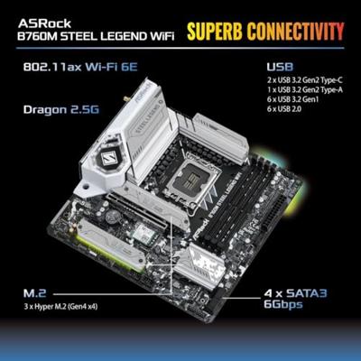Asrock B760M Steel Legend WiFi Intel B760 LGA 1700 micro ATX - thumbnail