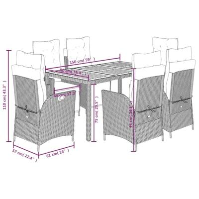 7-delige Tuinset met kussens poly rattan zwart