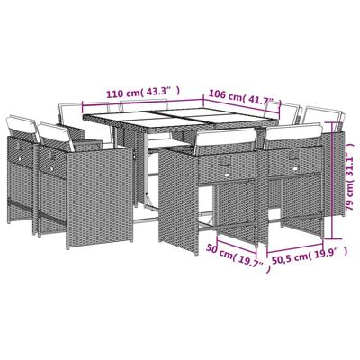 9-delige Tuinset met kussens poly rattan grijs