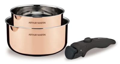 2 steelpannen 16-20 cm + 1 handgreep - ARTHUR MARTIN - AM720GT - 3 lagen triple action - Alle warmtebronnen inclusief inductie 2 steelpannen 16-20 cm + 1 handgreep - ARTHUR MARTIN - AM720GT - 3 lagen triple action - Alle warmtebronnen inclusief inductie