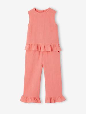 Set met blouse en broek met ruches koraal Set met blouse en broek met ruches koraal