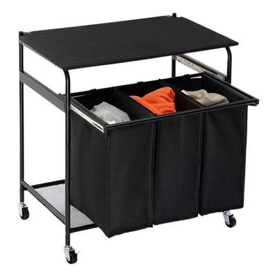 Niceey Wasmand 3 Vakken 120L met Wielen en Deksel