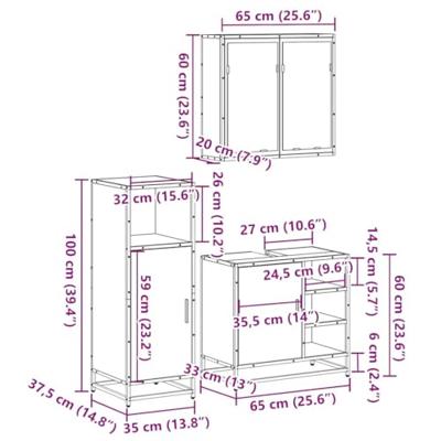 3-delige Badkamermeubelset bewerkt hout sonoma eikenkleurig
