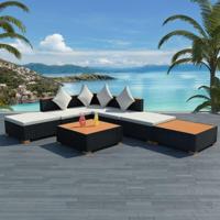 7-delige Loungeset met kussens poly rattan zwart - thumbnail