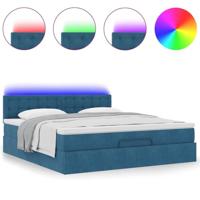 Ottoman bed met matras en LED's 160x200cm fluweel donkerblauw - thumbnail