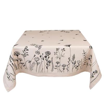 Clayre & Eef Tafelkleed 130x180 cm Beige Zwart Katoen Bloemen