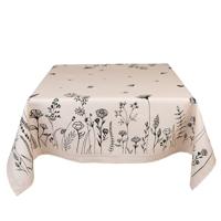 Clayre & Eef Tafelkleed 130x180 cm Beige Zwart Katoen Bloemen - thumbnail