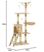 Kattenkrabpaal met sisal krabpalen 138 cm pootafdrukken beige - thumbnail