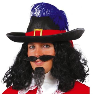 Musketiers hoed zwart met rode band