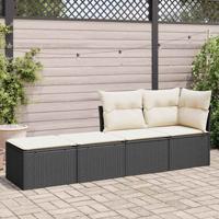 2-delige Loungeset met kussens poly rattan acacia zwart - thumbnail