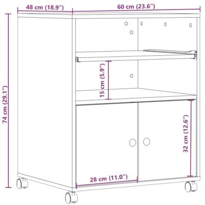 VidaXL Printerkastje met wielen 60x48x74 cm sonoma eikenkleurig