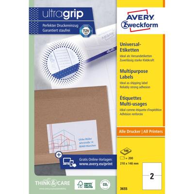 Avery-Zweckform 3655 210 x 148 mm Papier Wit 200 stuk(s) Permanent hechtend Universele etiketten Inkt, Laser, Kopie 100 vel DIN A4 Avery-Zweckform 3655 210 x 148 mm Papier Wit 200 stuk(s) Permanent hechtend Universele etiketten Inkt, Laser, Kopie 100 vel DIN A4