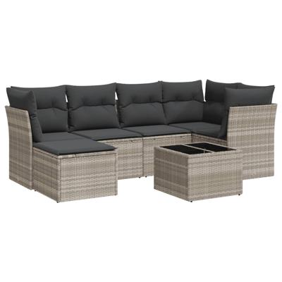 6-delige Loungeset met kussens poly rattan lichtgrijs
