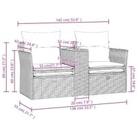 Tuinbank 2-zits met voetenbanken poly rattan beige - thumbnail