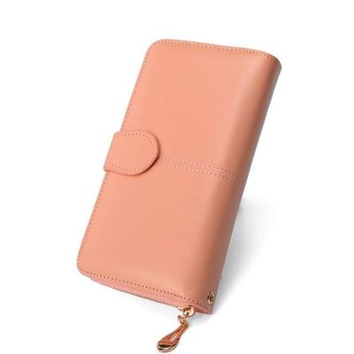 3 PCS multifunctionele rits vrouwen lederen portemonnee lange driebladige Coin Purse Card houder Clutch(Pink)