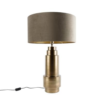 QAZQA Tafellamp brons velours kap taupe met goud 50 cm - Bruut