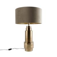 QAZQA Tafellamp brons velours kap taupe met goud 50 cm - Bruut - thumbnail