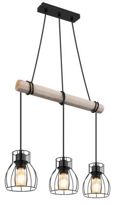 Globo Landelijke hanglampMina hout met zwart - 15326-3H