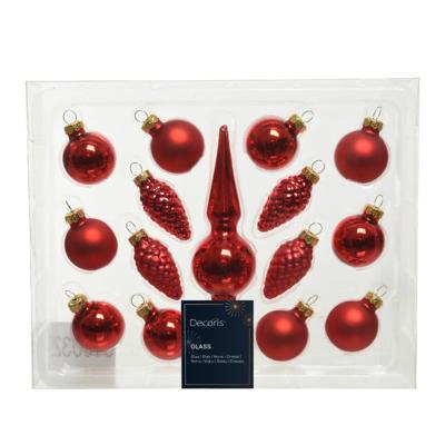 Decoris kerstballen piek glas 15st kerstrood Decoris kerstballen piek glas 15st kerstrood