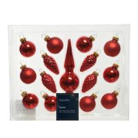 Decoris kerstballen piek glas 15st kerstrood - thumbnail
