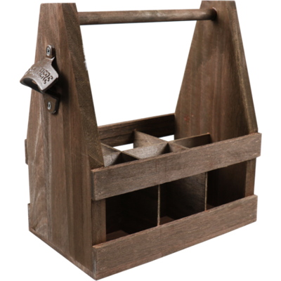 Bierverpakking, Draagtray, Hout, 6 flessen, 25x16x28.5cm, bruin