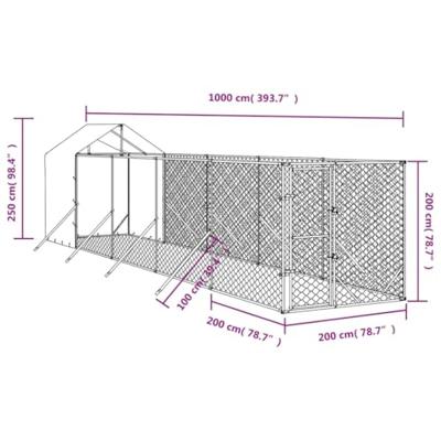 Hondenkennel met dak 2x10x2,5 m gegalvaniseerd staal zilver